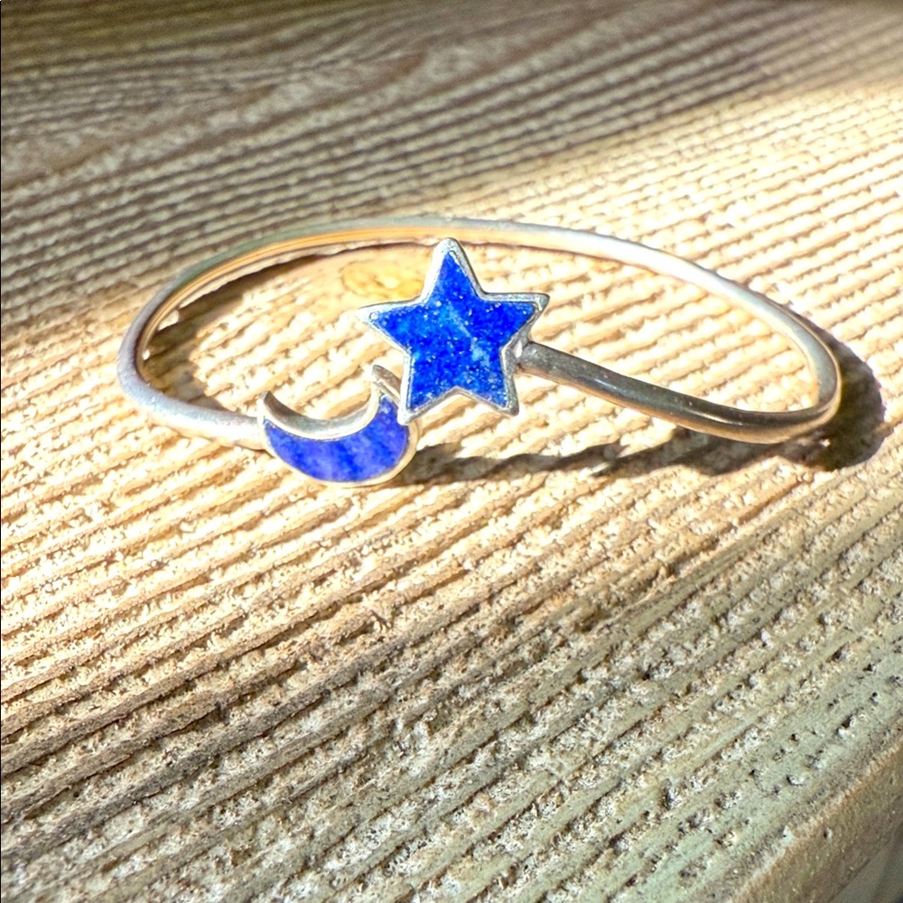 Lapis Star and Moon Sterling  Silver Bracelet
